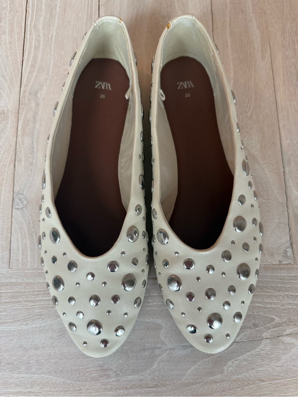 Zara Studded Ivory Ballet Flats - Picture 2 of 5
